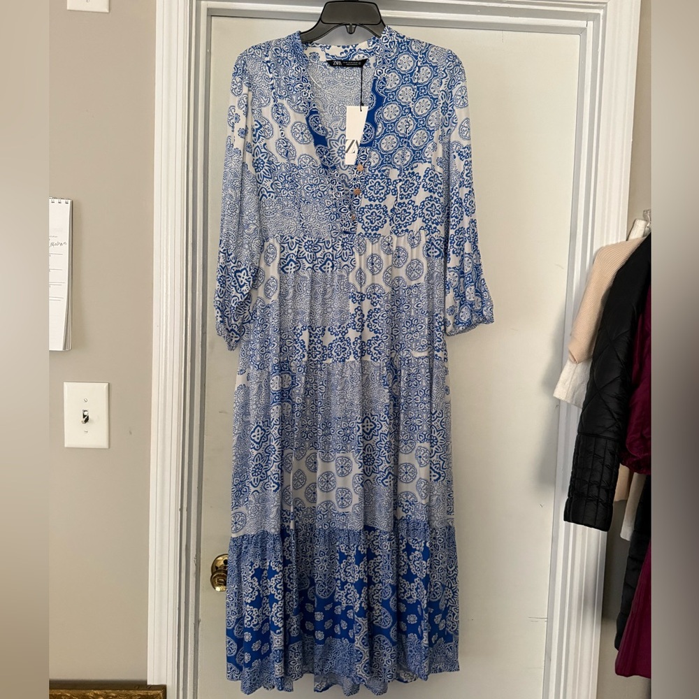NWT Zara printed tiered midi dress
